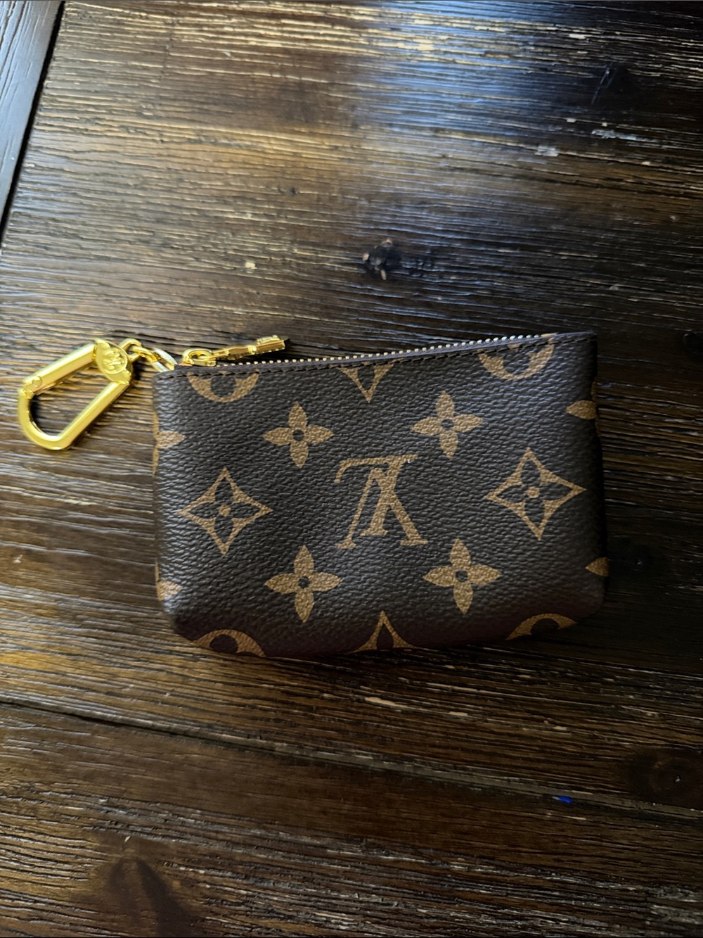 Brown Monogram Canvas Key & Card Pouch with Gold Hardware